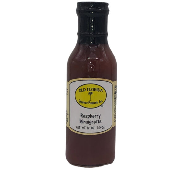 Raspberry Vinaigrette dressing in a glass bottle from Old Florida Gourmet