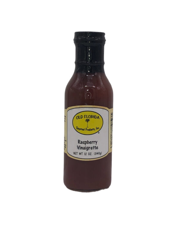 Raspberry Vinaigrette dressing in a glass bottle from Old Florida Gourmet